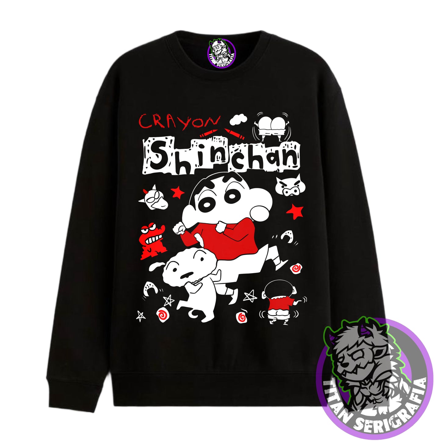 Poleron polo y hoodie negro Crayon Shin Chan