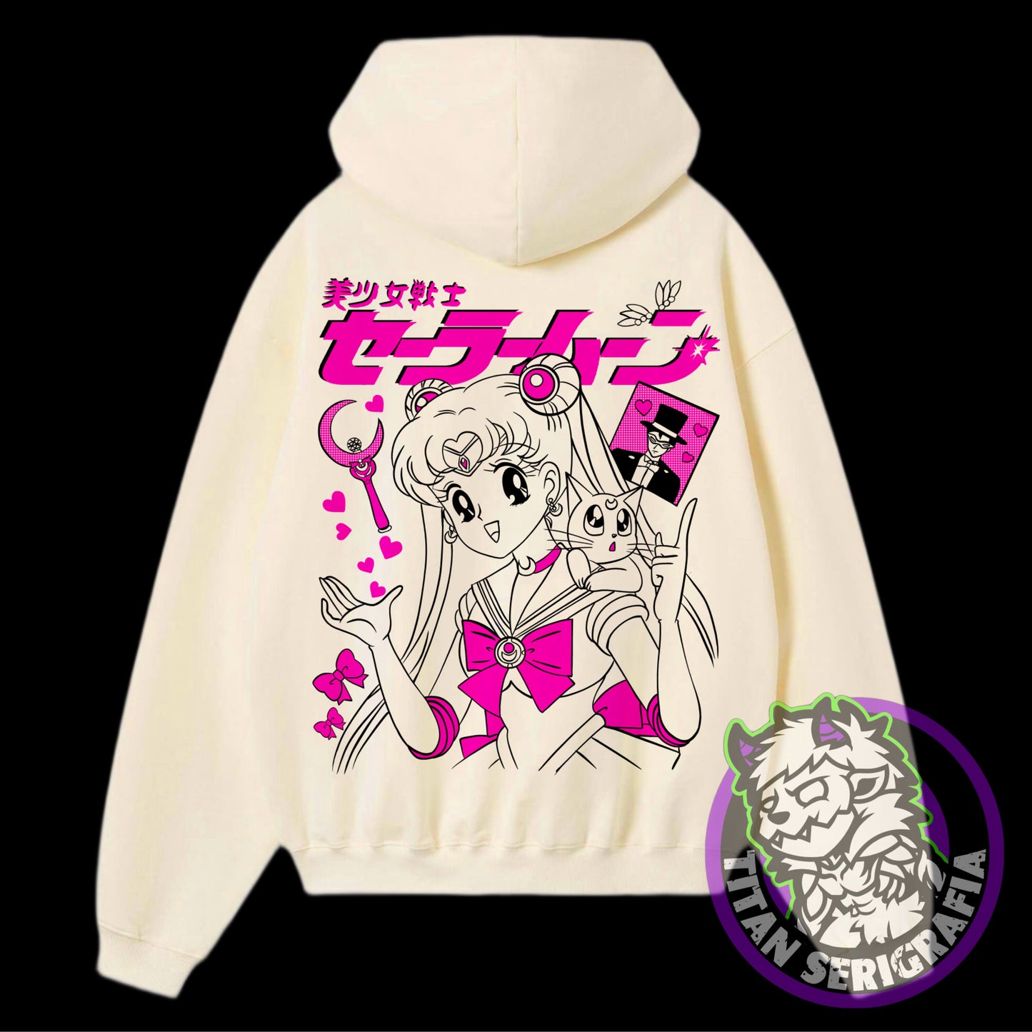 Poleron hoodie rosa, gris y arena Serena Usagi/Sailor moon