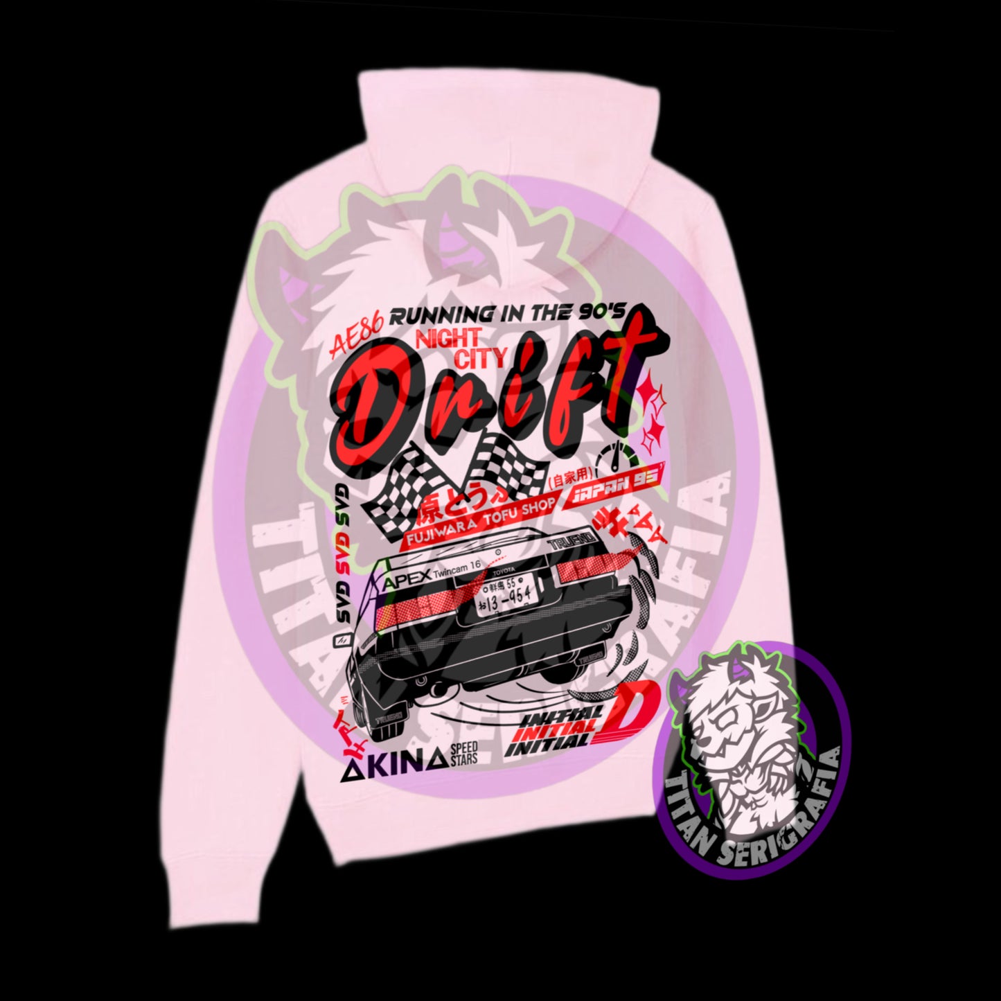 Poleron hoodie arena, rosa y gris Trueno Drift-Initial D