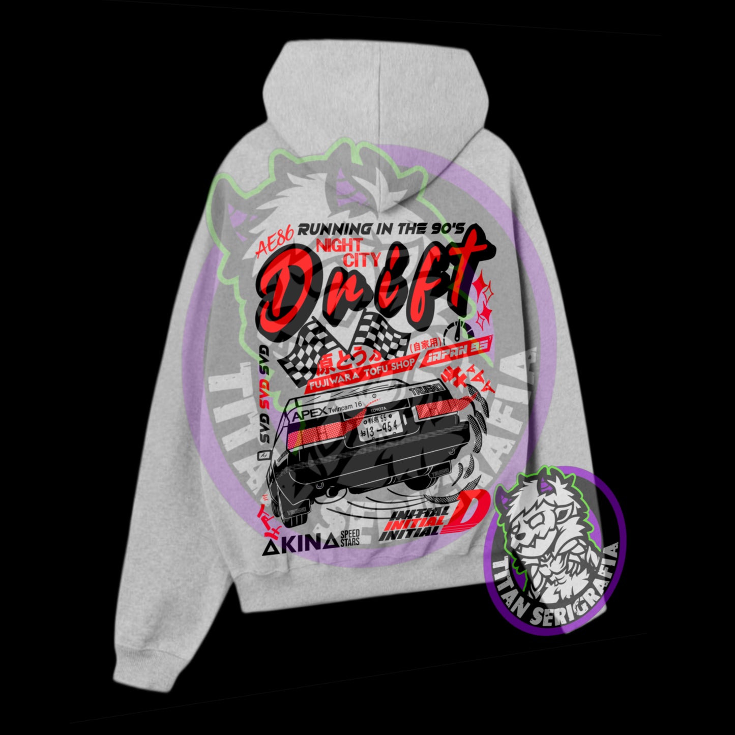 Poleron hoodie arena, rosa y gris Trueno Drift-Initial D