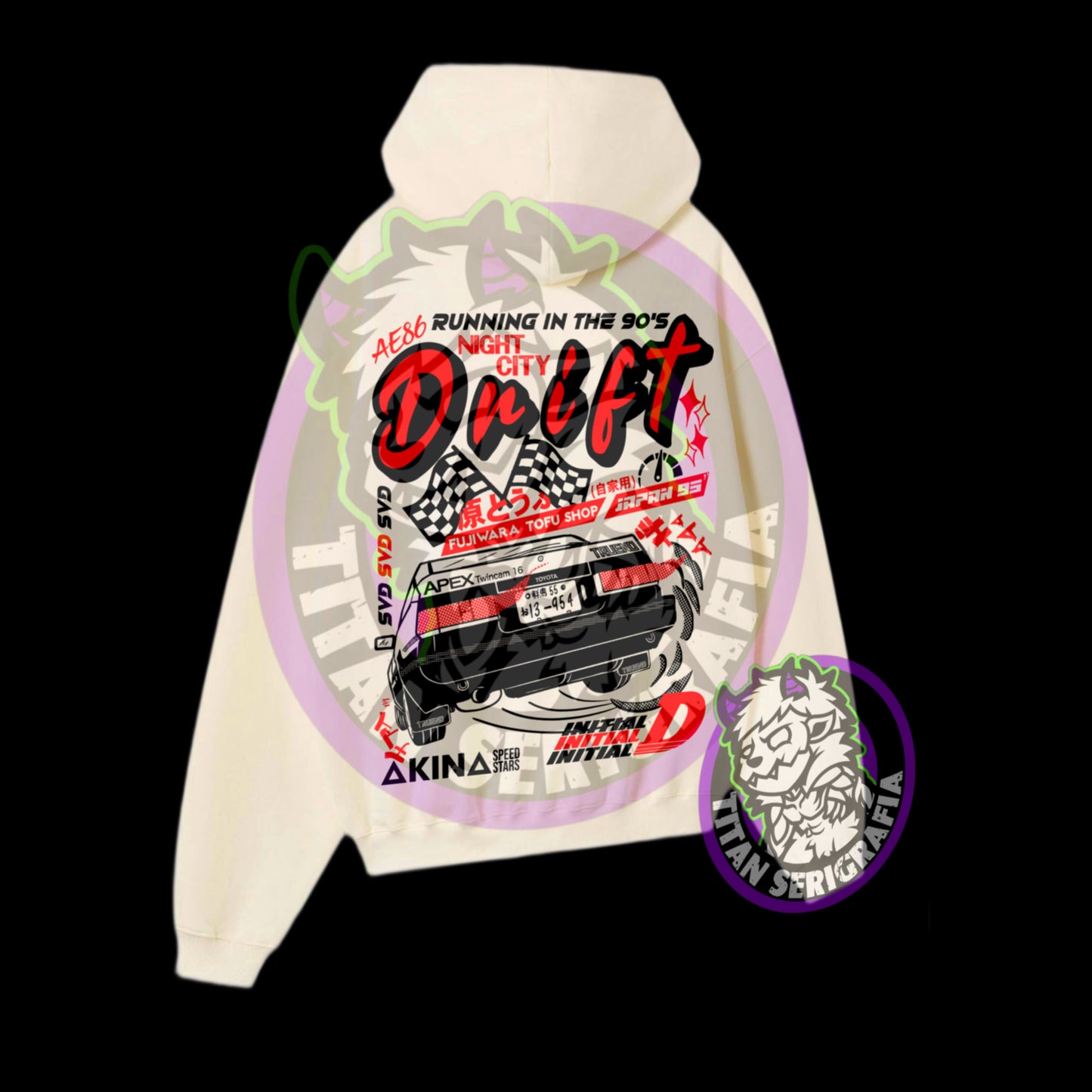 Poleron hoodie arena, rosa y gris Trueno Drift-Initial D