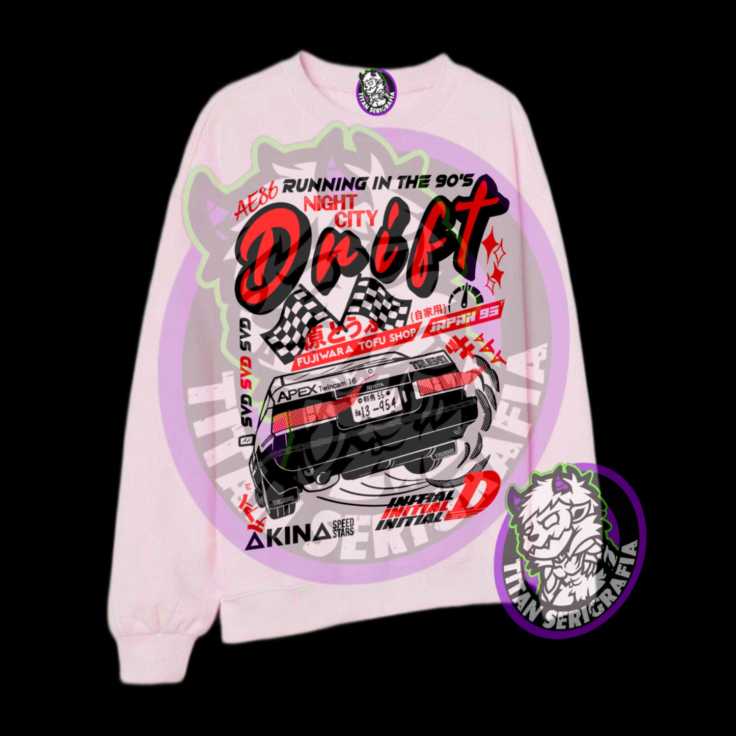 Poleron polo gris y rosa Trueno Drift-Initial D