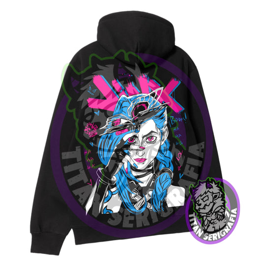 Poleron hoodie y polo negro Jinx cara-Arcane/League of legends