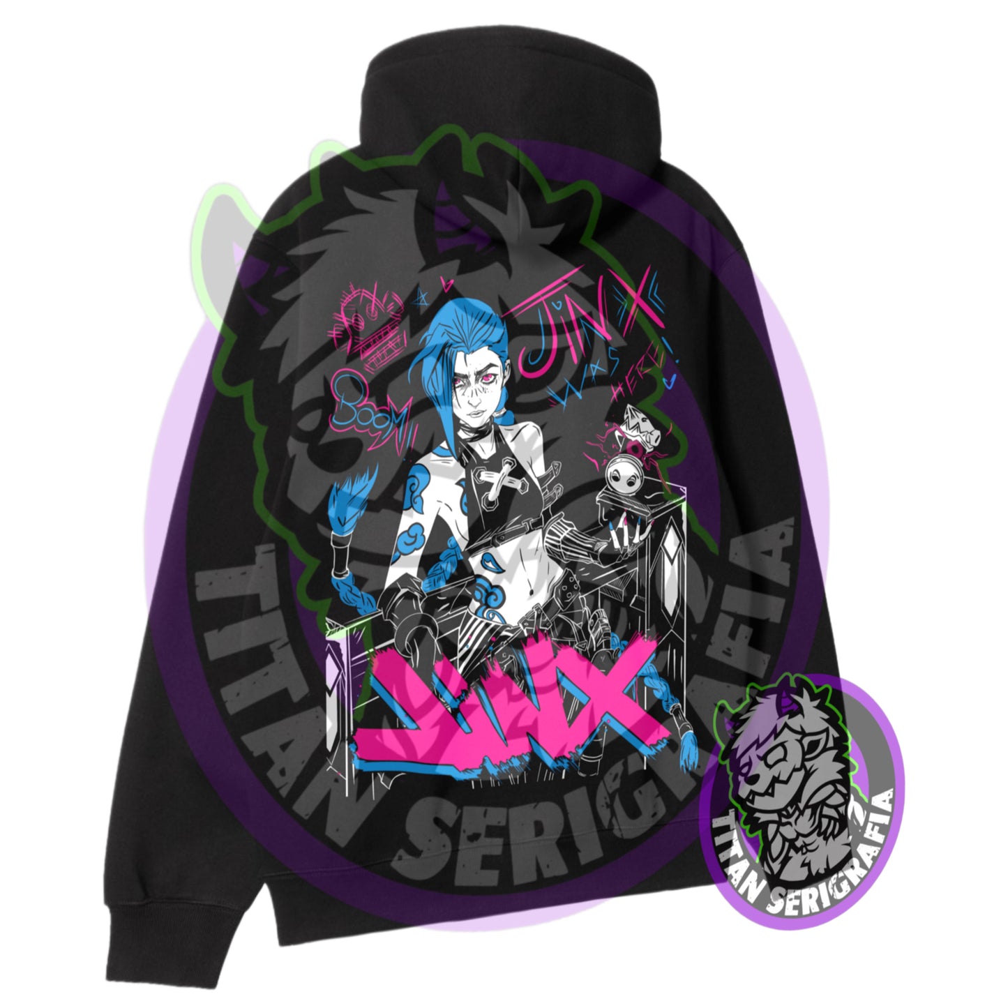 Poleron polo y hoodie negro Jinx was here-Arcane/League of legends