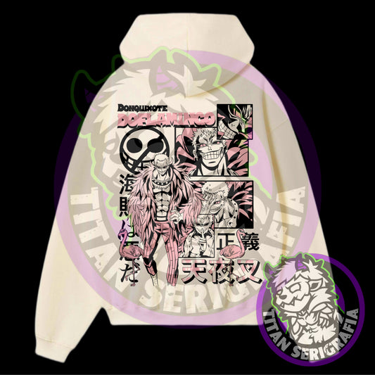 Poleron hoodie arena, gris y rosa Donquixote Doflamingo/One Piece