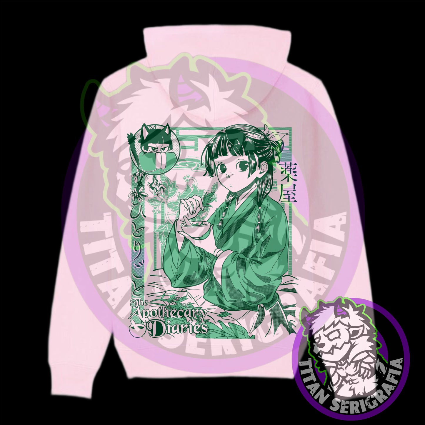 Poleron hoodie arena, rosa y gris de Maomao/Los diarios de la boticaria